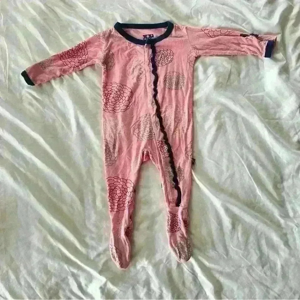Kickee Pants Basic Coverall Zippy Pajamas Floral Print with Ruffles Size 3-6 mos